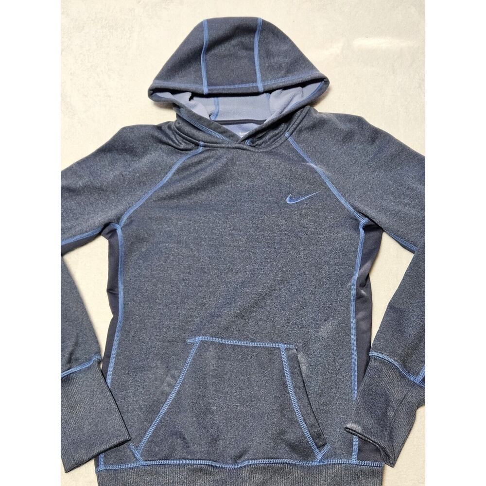 Nike Therma Fit Sweatshirt Womens XS Gray Blue Pullover Hoodie Casual Gym